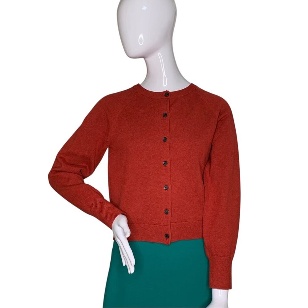 Banana Republic Sweater Top Buttons Round Neck Ribbed Trims Rusty Orange Size XS